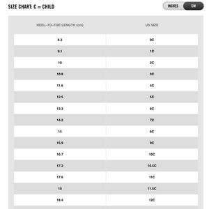 nike child size chart shoes